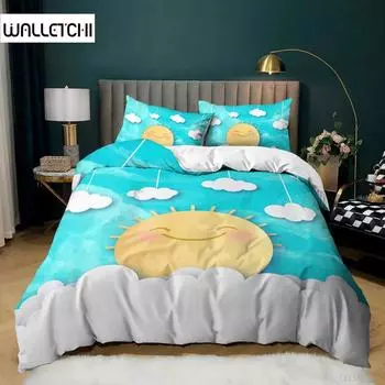 Комплект постельного белья Sky Duvet Cover Queen Polyester Blue Sky White Clouds Sun Print Set для девочки-подростка Lovely Children Bedroom Collection EU single(135x200cm)