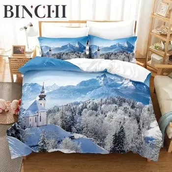 Комплект постельного белья Snow Scene Hut, комплект из 3 пододеяльников, мягкий, удобный, дышащий пододеяльник, для декора спальни и гостевой комнаты 70x133cm 2pcs