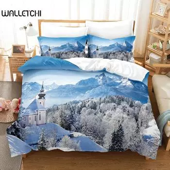Комплект постельного белья Snow Scene Hut, комплект пододеяльников, комплект постельного белья с 3D-печатью, комплект постельного белья размера Queen, модный дизайн EU single(135x200cm)
