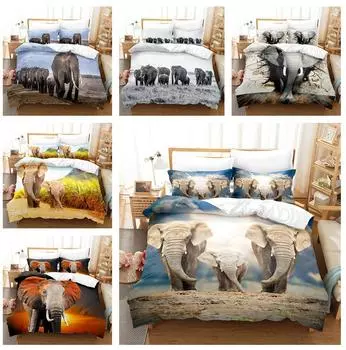 Комплект постельного белья со слоном 3D King Queen Down пододеяльник наволочка 2/3 шт. покрывало с изображением животных мягкий быстросохнущий домашний текстиль подарок Baby 100x135cm