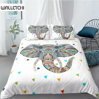 Комплект постельного белья со слоном в бохо-стиле, декоративный комплект постельного белья из мягкой микрофибры, двуспальная кровать размера «king-size», полиэстер EU single(135x200cm)