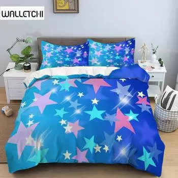 Комплект постельного белья со звездами, красочный узор со звездами, комплект постельного белья для детей и подростков, двуспальный, размер «king size», микрофибра, пододеяльник EU single(135x200cm)