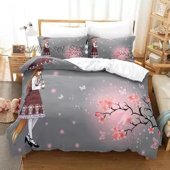 Комплект постельного белья Spice and Wolf Single Twin Full Queen King Size, комплект постельного белья Aldult Kid Bedroom Duvetcover Sets 3D Print Anime 70x133cm 2pcs
