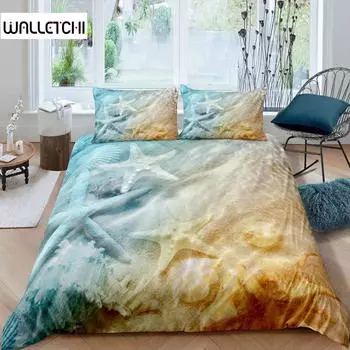 Комплект постельного белья Starfish Summer Beach Seashell Starfish Twin Комплект постельного белья из полиэстера Hawaiian Tropical Nature Sea King Quilt Cover EU single(135x200cm)