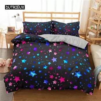 Комплект постельного белья Starry Sky King Size Galaxy Starry Sky Theme Twin Комплект постельного белья для детей-подростков из полиэстера с разноцветными звездами EU single(135x200cm)
