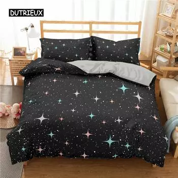 Комплект постельного белья Starry Sky King Size Galaxy Starry Sky Theme Twin Комплект постельного белья для детей-подростков из полиэстера с разноцветными звездами EU single(135x200cm)