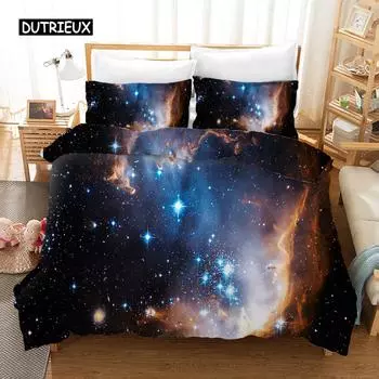 Комплект постельного белья Starry Sky Blue Orange Galaxy Starry Sky Theme Twin Комплект постельного белья из микрофибры Double Queen King Size Покрывало для пододеяльника US Queen(228x228cm)