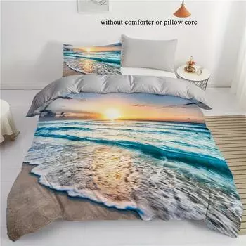 Комплект постельного белья Summer Beach Sunset 3D Art, дышащий полиэстер, застежка-молния, можно стирать в стиральной машине - идеально подходит для любого сезона Eu-Single135x200cm