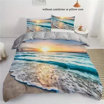 Комплект постельного белья Summer Beach Sunset 3D Art, дышащий полиэстер, застежка-молния, можно стирать в стиральной машине - идеально подходит для любого сезона Eu-Single135x200cm