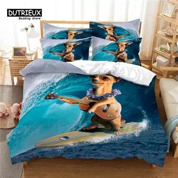 Комплект постельного белья Surfer Dog, комплект из 3 пододеяльников, мягкий, удобный, дышащий, для декора спальни и гостевой комнаты EU single(135x200cm)