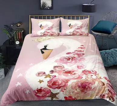 Комплект постельного белья Swan, комплект постельного белья Rose Crown, комплект постельного белья из полиэстера, романтическое одеяло Sweet Girl, розовый, красный, размер King Twin 70x133cm 2pcs