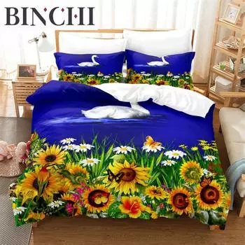 Комплект постельного белья Swan Rose Queen, комплект пододеяльников, постельное белье с цифровой печатью, комплект пододеяльников King Size, комплект постельного белья EU single(135x200cm)