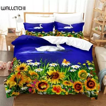 Комплект постельного белья Swan Rose Queen, комплект пододеяльников, постельное белье с цифровой печатью, комплект пододеяльников King Size, комплект постельного белья EU single(135x200cm)