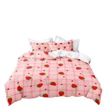 Комплект постельного белья Sweet Strawberry, пододеяльник для детей, подростков, покрывало для спальни, розовое одеяло, 3 шт., полный размер EU single(135x200cm)