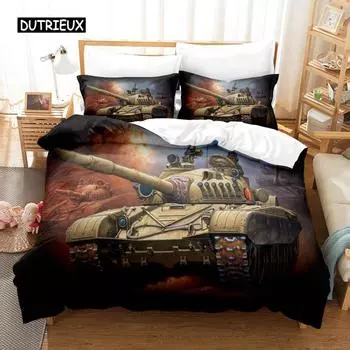 Комплект постельного белья «Танк», размер King, комплект постельного белья с военной тематикой, пододеяльник для мотоцикла, для мальчиков и мужчин, удобный пододеяльник из микрофибры EU single(135x200cm)