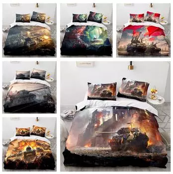 Комплект постельного белья Tank с принтом 3D HD для детей и подростков, пододеяльник, наволочки 2/3 шт., односпальная двуспальная кровать, покрывало для мальчиков и мужчин, подарки DE 100x135cm