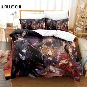 Комплект постельного белья «Темный дворецкий» из аниме «Себастьян Сиэль», пододеяльник, наволочка, размер «King Queen Twin» для мальчиков и девочек, для взрослых 70x133cm 2pcs