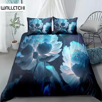 Комплект постельного белья Turquoise Big Blossom 3D King Queen Double Full Twin Single Size EU single(135x200cm)
