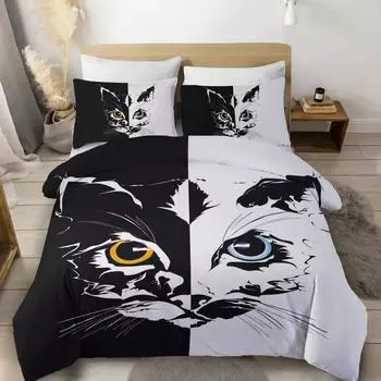 Комплект постельного белья «Ведьма, черная кошка», комплект постельного белья «Кошка, сидящая на луне», винтажный готический комплект постельного белья «Животные кошки» 135X200cm-2pcs