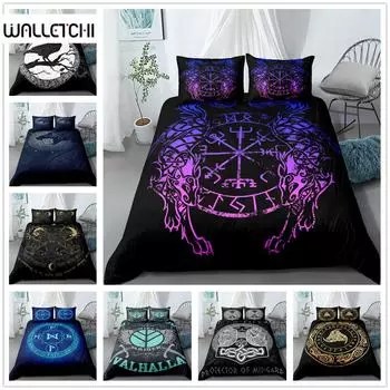 Комплект постельного белья Vikings Yggdrasil Fenrir Wolf King Queen Double Full Twin Single Size Mythology Symbols Runes EU single(135x200cm)