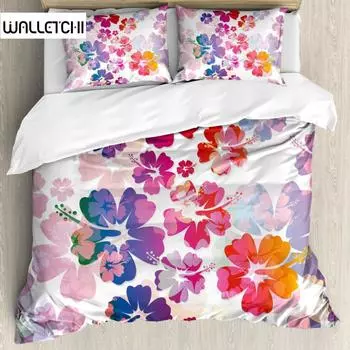 Комплект постельного белья в гавайском стиле с экзотическими цветочными мотивами на тему тропических гавайских цветов Комплект постельного белья из полиэстера с двуспальной кроватью размера «queen-size» и размером «king-size» EU single(135x200cm)