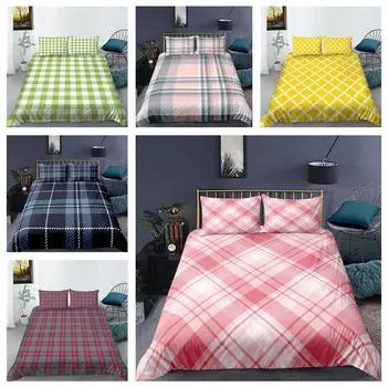 Комплект постельного белья в клетчатую полоску, моющееся и легко сохнущее, пуховое одеяло и наволочка, 2/3 предмета, полный размер для домашнего декора в Австралии/США/DE Baby 100x135cm