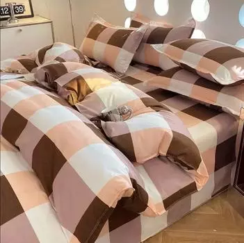 Комплект постельного белья в клетку, пододеяльник в стиле Ins + простыня + 2 наволочки, односпальная кровать, двуспальная кровать, двуспальная кровать, полноразмерное постельное белье для мальчиков и девочек B93D AU-Sigle150x200 4pcs
