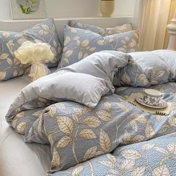 Комплект постельного белья в корейском стиле, синее одеяло для девочек, мягкий комплект простыней, пододеяльник с наволочками Single150x200 3pcs