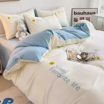 Комплект постельного белья в корейском стиле, пододеяльник из стираного хлопка, двуспальный, двуспальный, пододеяльник, простыня с резинкой, наволочка, постельное белье Twin Size 3pcs