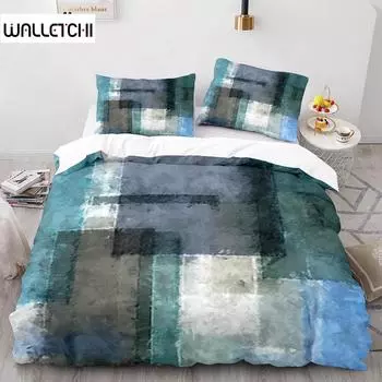 Комплект постельного белья в полоску из полиэстера, зеленого, синего, черного цвета в полоску, с принтом в клетку, пододеяльник размера «king size», мягкий комплект постельного белья для подростка EU single(135x200cm)