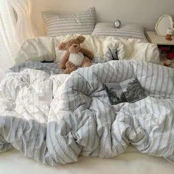 Комплект постельного белья в полоску INS Nordic Girls Мягкая простыня из стираного хлопка Queen King Size Комплект постельного белья Комплект наволочек Постельное белье Single150x200 3pcs