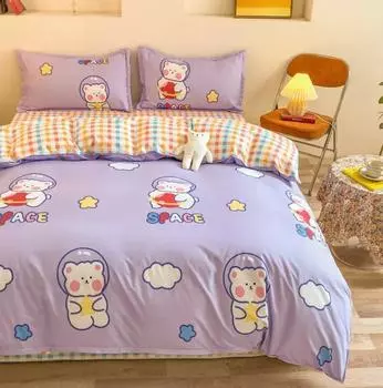 Комплект постельного белья в розовую клетку и полоску для детей, односпальный пододеяльник размера Queen King + простыня + 2 наволочки, постельное белье, домашний текстиль B93F AU-Sigle150x200 4pcs