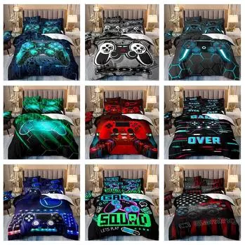 Комплект постельного белья в стиле 3D-игровой консоли с игровой ручкой, пуховым одеялом и наволочкой, 2/3 предмета, полноразмерное украшение для дома в Австралии, ЕС, Германии, США и Великобритании UK Single 135x200cm