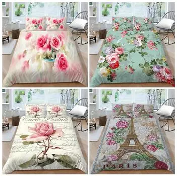 Комплект постельного белья в стиле ретро с цветами на День святого Валентина, одеяло и наволочка для пары, двуспальная кровать AU/EU/US, полноразмерное украшение для дома Baby 100x135cm