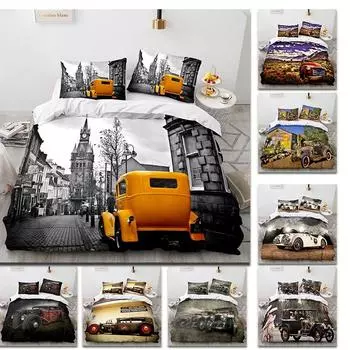 Комплект постельного белья в стиле ретро с изображением автомобиля, 3D HD-печать для детей и подростков, для мужчин, пододеяльник, наволочка, 2/3 шт., односпальная двуспальная кровать, покрывало для кровати размера «king-size», подарок DE 100x135cm