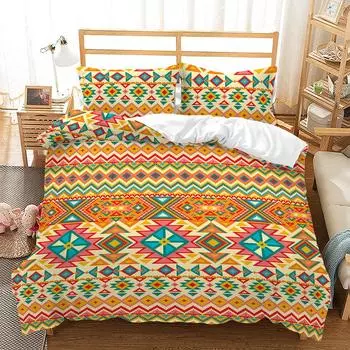 Комплект постельного белья в стиле бохо из 3 предметов, решетчатое полосатое этническое бохо, винтажное одеяло размера «king-size» для мальчиков и девочек-подростков, комплект постельного белья из полиэстера 70x133cm 2pcs