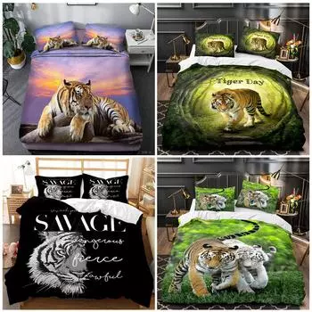 Комплект постельного белья в стиле тигра для спальни, пододеяльник и наволочка AU King для одного/двухместного человека, полноразмерное украшение для дома Baby 100x135cm