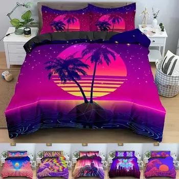 Комплект постельного белья в стиле ретро с абстрактным рисунком «волны и закат», покрывало с наволочкой, домашний текстиль размера «king-size» и «queen-size» 70x133cm 2pcs