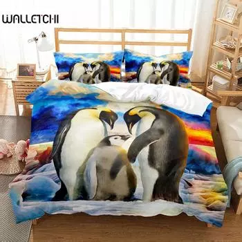 Комплект постельного белья в стиле картины 3D Penguin Polar Small Single Twin Double Queen King Cal King Size Комплект постельного белья EU single(135x200cm)