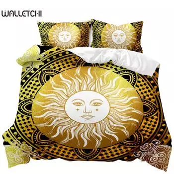 Комплект постельного белья в стиле бохо Golden Sun Twin, комплект постельного белья в стиле бохо для подростков и взрослых, двуспальный, размера Queen, размера King, полиэстеровый чехол-кровать EU single(135x200cm)