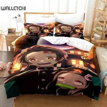 Комплект постельного белья в стиле аниме для девочки с рисунком «Убийца демонов» и принтом «пододеяльник» для детей, комплект постельного белья с декоративным рисунком «королева» EU Single 135x200cm
