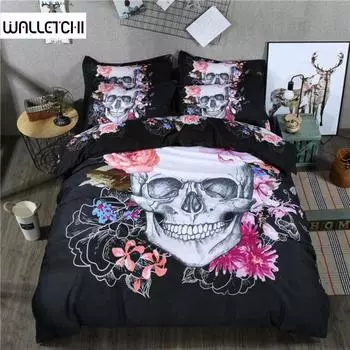 Комплект постельного белья в стиле бохо с цветочным рисунком из микрофибры с 3D-принтом «Розы», цветочным принтом и скелетом, комплект из 2 предметов EU single(135x200cm)