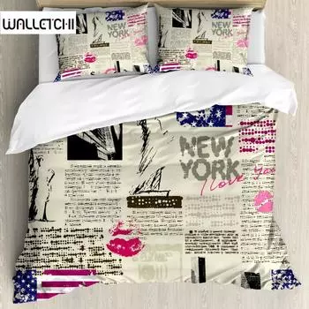 Комплект постельного белья в стиле «Нью-Йорк» с текстами «Помада» в винтажном стиле, двуспальный, двуспальный, полиэстеровый чехол для одеяла EU single(135x200cm)