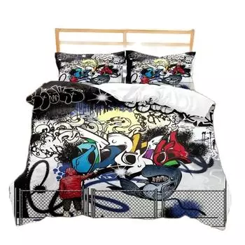 Комплект постельного белья в стиле хиппи с граффити для подростков и взрослых, комплект пододеяльников в стиле хип-хоп, комплект постельного белья размера King Queen, молодежное одеяло, чехол в стиле модерн для уличного искусства EU single(135x200cm)