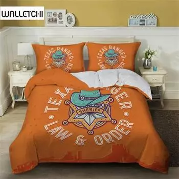 Комплект постельного белья в винтажном стиле из микрофибры с изображением ковбоя из родео и быка, деревянный старый знак в стиле вестерн с изображением дикой природы на закате EU Single 135x200cm