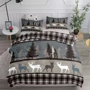Комплект постельного белья в винтажном стиле Forest Stag Plaid King Queen Double Full Twin Single Size 140x210cm
