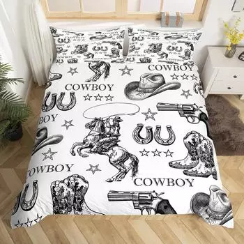 Комплект постельного белья Western Cowboy, размер Twin, подкова, звезды, ковбойская шляпа, покрывало, деревенский винтажный комплект постельного белья Southwest 70x133cm 2pcs