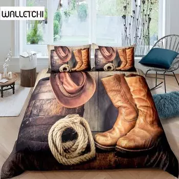 Комплект постельного белья Western Cowboy, винтажный фермерский комплект постельного белья для детей, мальчиков, подростков, размер Queen, мягкий, 2/3 предмета, полиэстер, пододеяльник EU single(135x200cm)