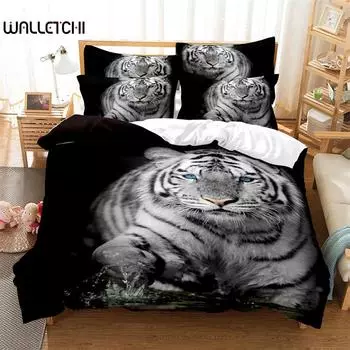 Комплект постельного белья White Tiger, пододеяльник, комплект постельного белья с 3D-печатью, комплект постельного белья размера Queen, модный дизайн EU single(135x200cm)