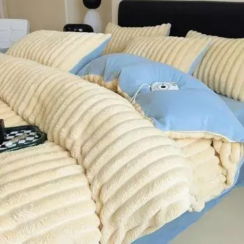 Комплект постельного белья Winter Velvet, плюшевый теплый пододеяльник Queen, простыня с наволочкой, комплект из 4 предметов, двуспальный пододеяльник, домашний текстиль Flat Bed Sheet&220x240cm-4pcs set